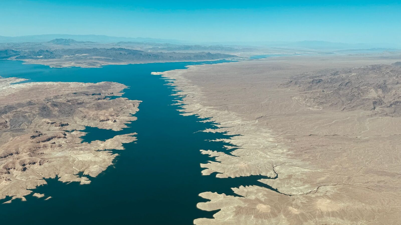 Aerial view of the Colorado River winding through desert landscape